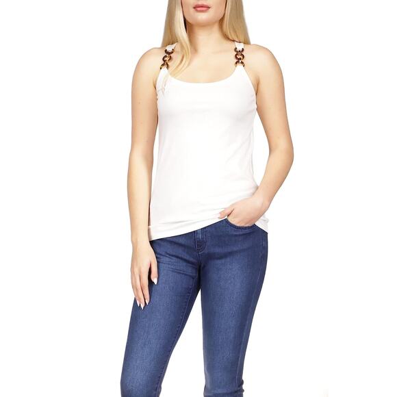 Michael Kors Women White Cotton Casual Three-Ring Summer Tank Top Size XL